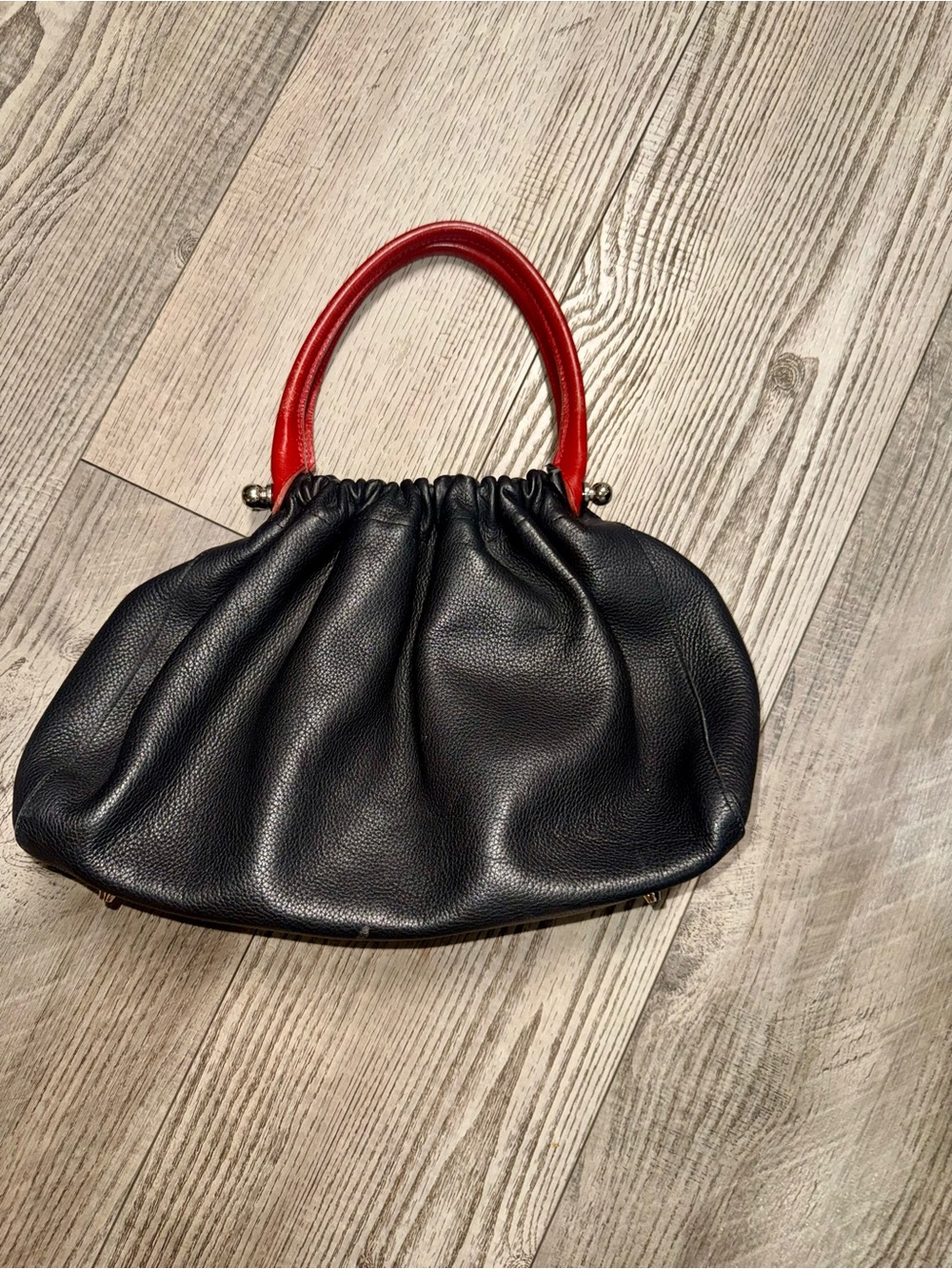 vintage Dulce Brazilian Pebbled Leather Handbag purse cherry red handles - Picture 5 of 7